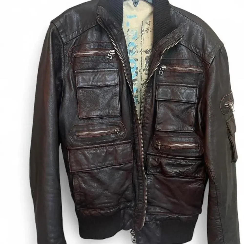Vintage brown leather bomber jacket